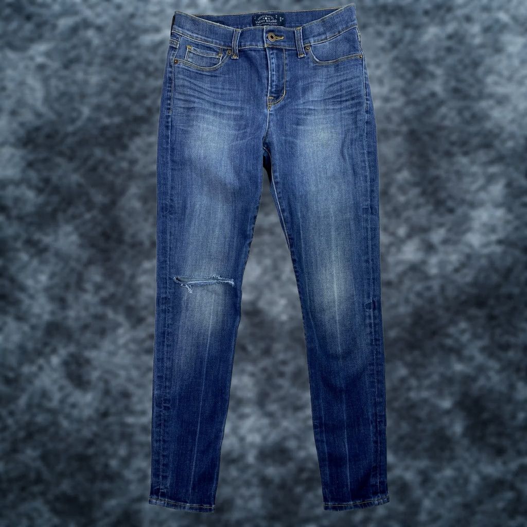 Lucky Brand Lucky Brand Jeans Skinny 6 Petite Blue Dark Wash Brooke Distressed 5-Pocket Womens Jeans XS-Plus? Size 28" / US 6 / IT 42 - 1 Thumbnail