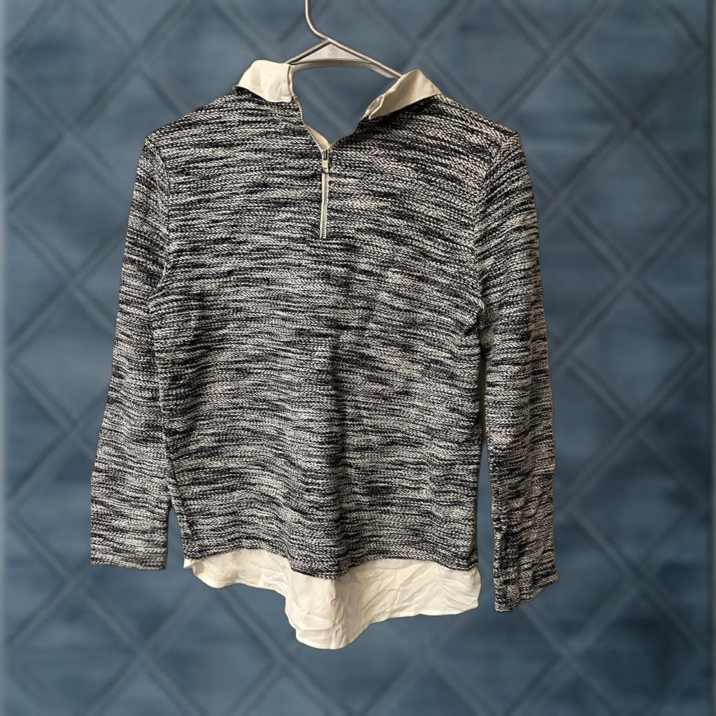 Ann Taylor Ann Taylor Blouse Shirt S Small Gray 3/4 Sleeve Cotton Blend Collared Long Sleeve Ladies Womens Vintage No (adjust to rules) Size S / US 4 / IT 40 - 1 Thumbnail
