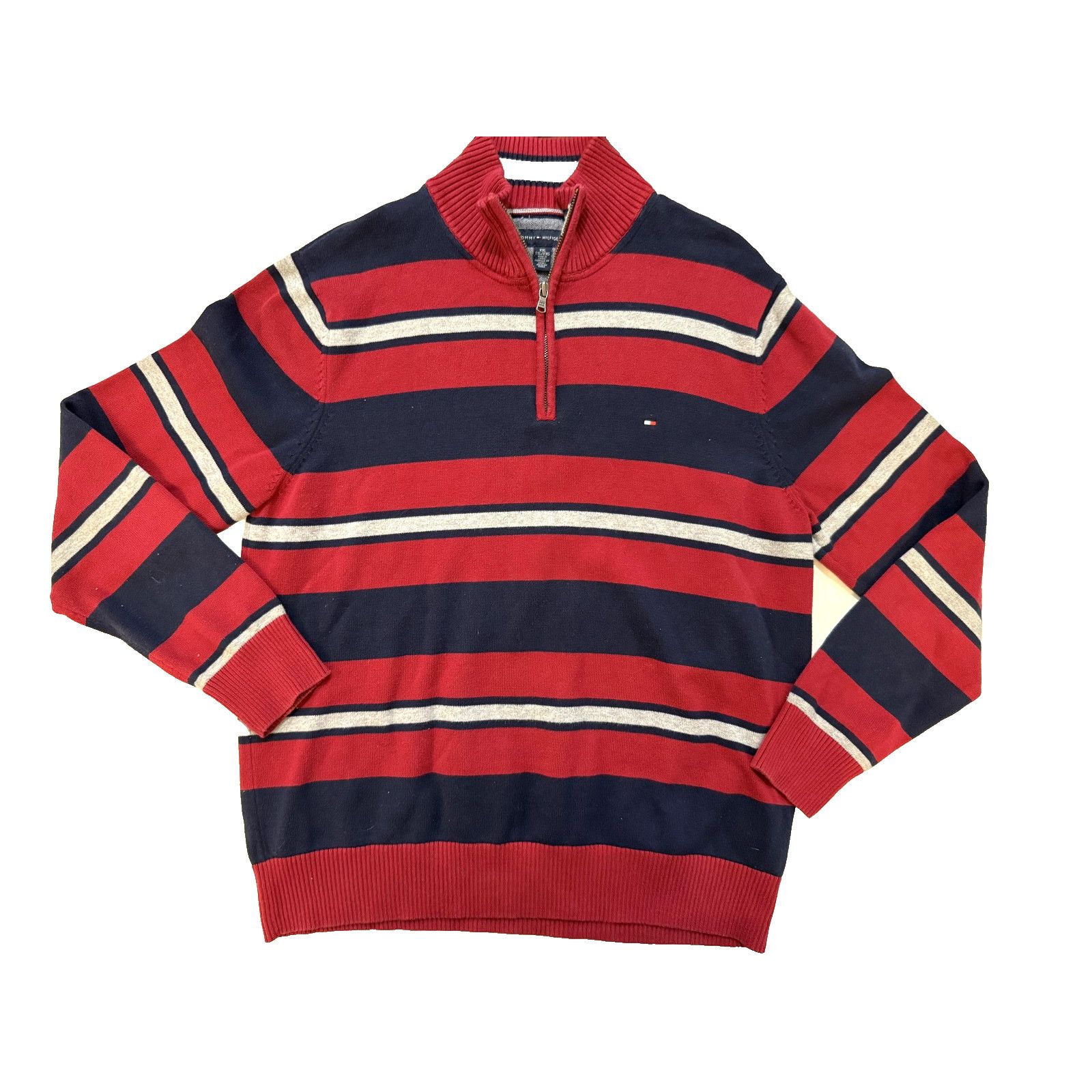 Tommy Hilfiger Tommy Hilfiger Sweater Mens 2XL Red Navy Striped 1/4 Zip Size US XXL / EU 58 / 5 - 1 Thumbnail