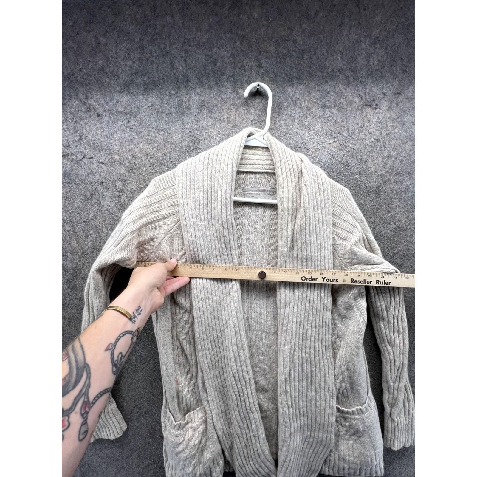 Allsaints AllSaints Cardigan Sweater Womens 8 Beige Cable-Knit Open Front Pockets Size M / US 6-8 / IT 42-44 - 3 Thumbnail