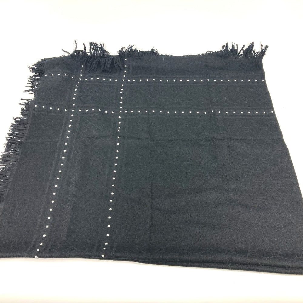 Gucci Gucci 508027 Gg Studs Shawl Fringe Stoles Apparel Accessories Scarf Wool Men Black Size ONE SIZE - 1 Thumbnail