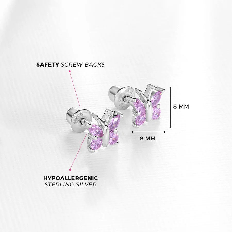 Other Dainty CZ Butterfly Pink Earrings - Sterling Silver Size ONE SIZE - 2 Thumbnail