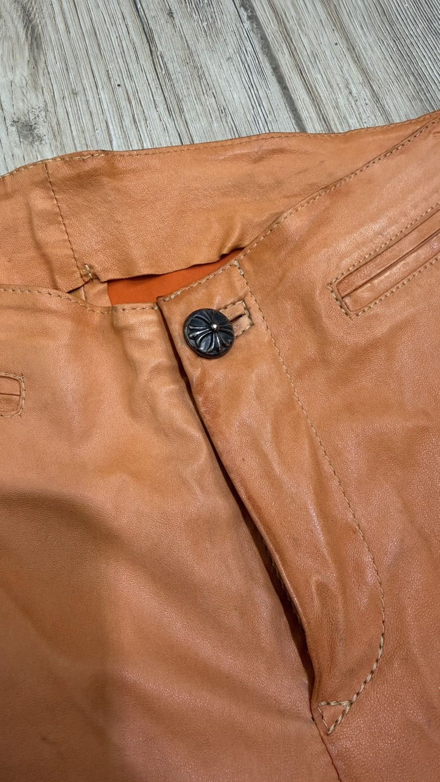 Chrome Hearts Chrome Hearts Orange Cross Flooded Leather Pants Size 26" / US 2 / IT 38 - 12 Thumbnail