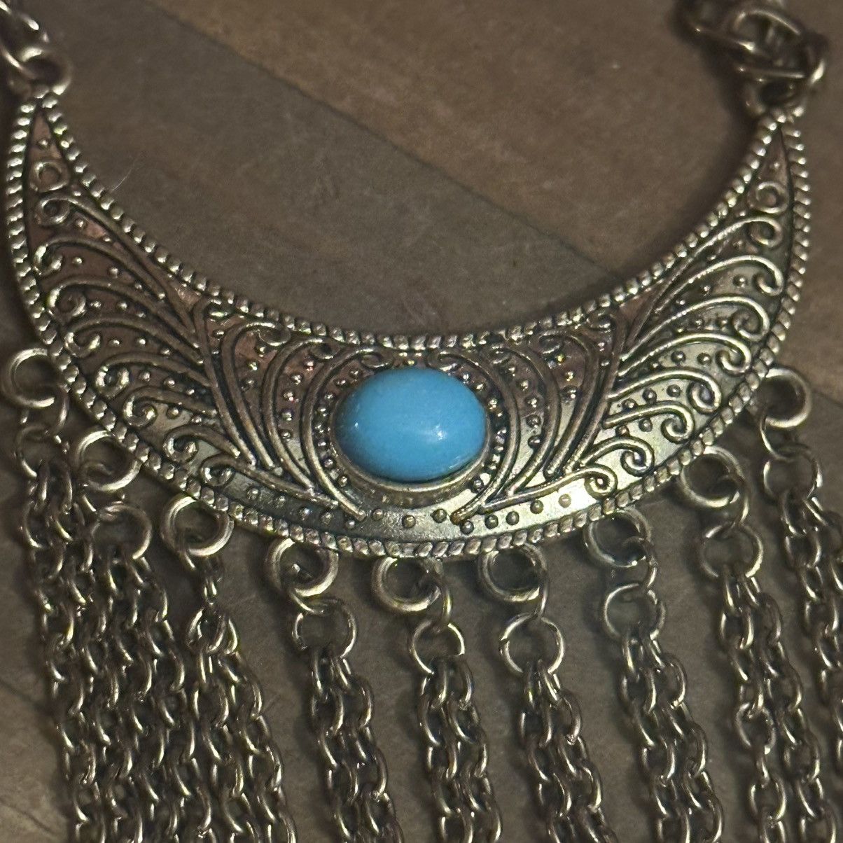 Other Gold tone turquoise half moon fringe necklace Size ONE SIZE - 4 Thumbnail