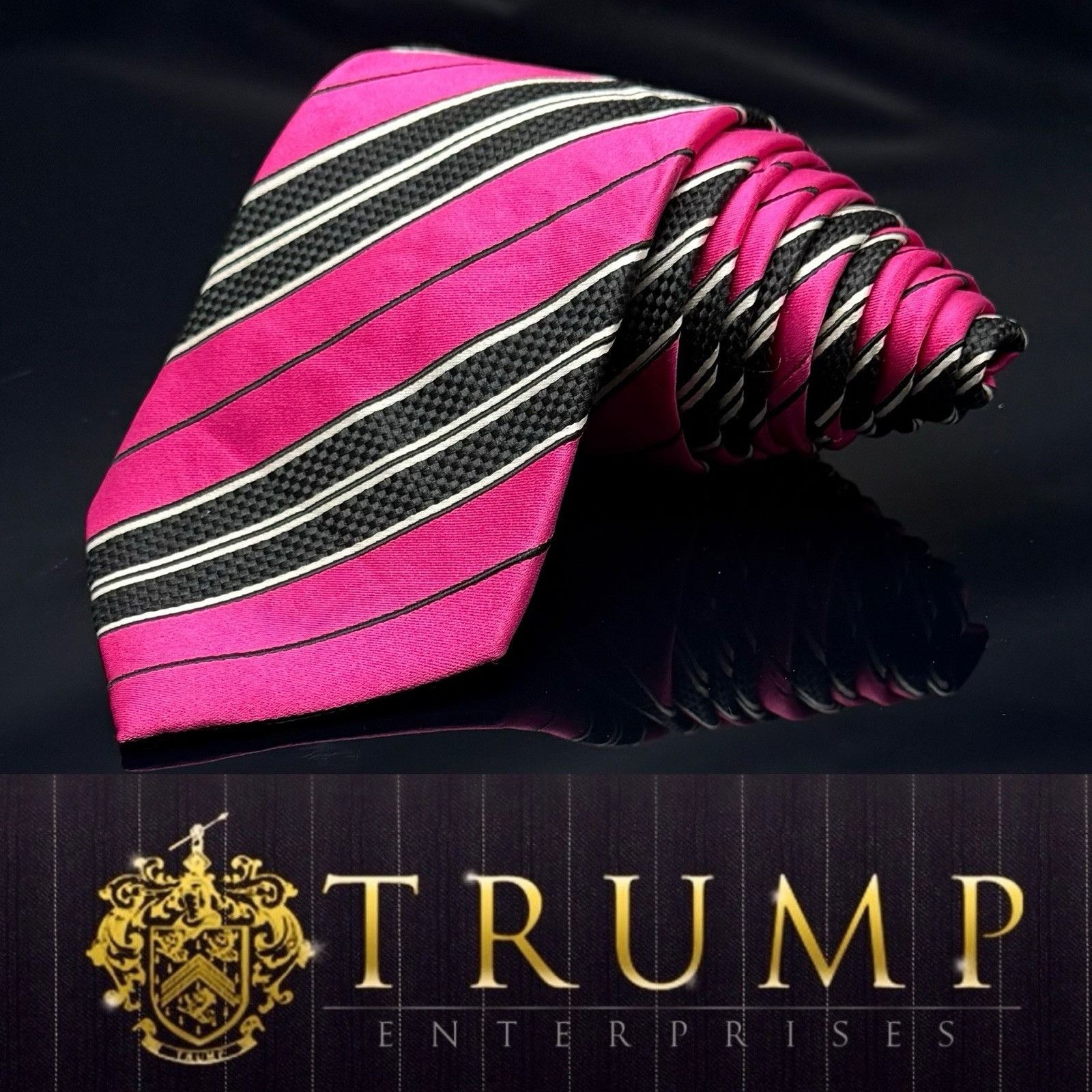 Donald Trump Donald J Trump Men’s Tie Pink Black Striped 60” Size ONE SIZE - 1 Thumbnail
