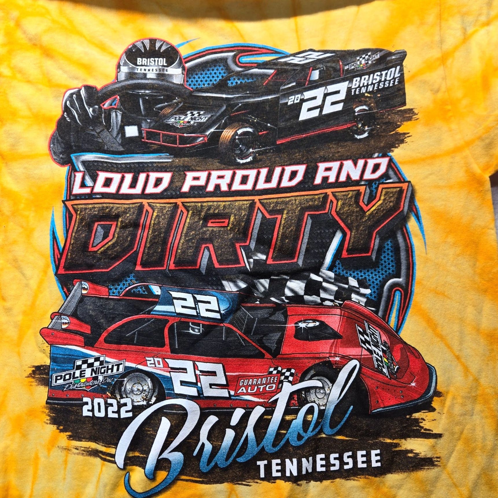 Vintage Bristol TN T-Shirt Dirt Track Racing Yellow Tie Dye Short Sleeve Men's M Medium Shirt Mens M Yellow 90s? Size US M / EU 48-50 / 2 - 2 Thumbnail