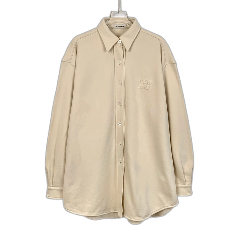 Miu Miu MiuMiu MIUMu beige logo embroidered cotton lapel long-sleeved single-breasted shirt Size US S / EU 44-46 / 1 - 1 Thumbnail