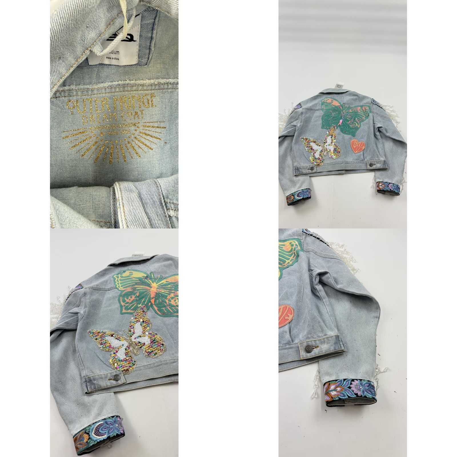 Rsq Veda Soul RSQ Outer Fringe Dream Coat Womens Medium Butterfly Denim Jacket Terrific Beaded Fringe Embroidered Sequin Pockets Size M / US 6-8 / IT 42-44 - 8 Thumbnail