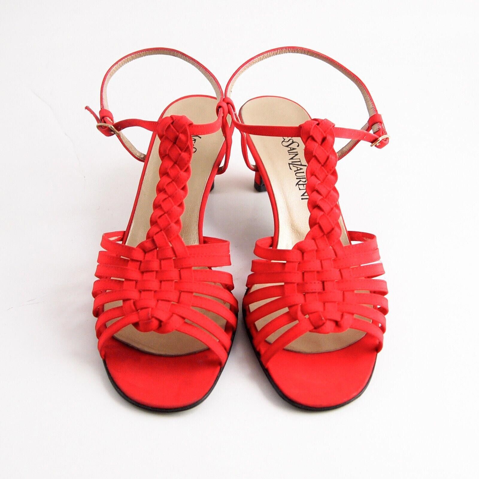 Yves Saint Laurent YSL Saint Laurent Sandals Braided Red Satin US 11 EU 41 Size US 11 / IT 41 - 3 Thumbnail