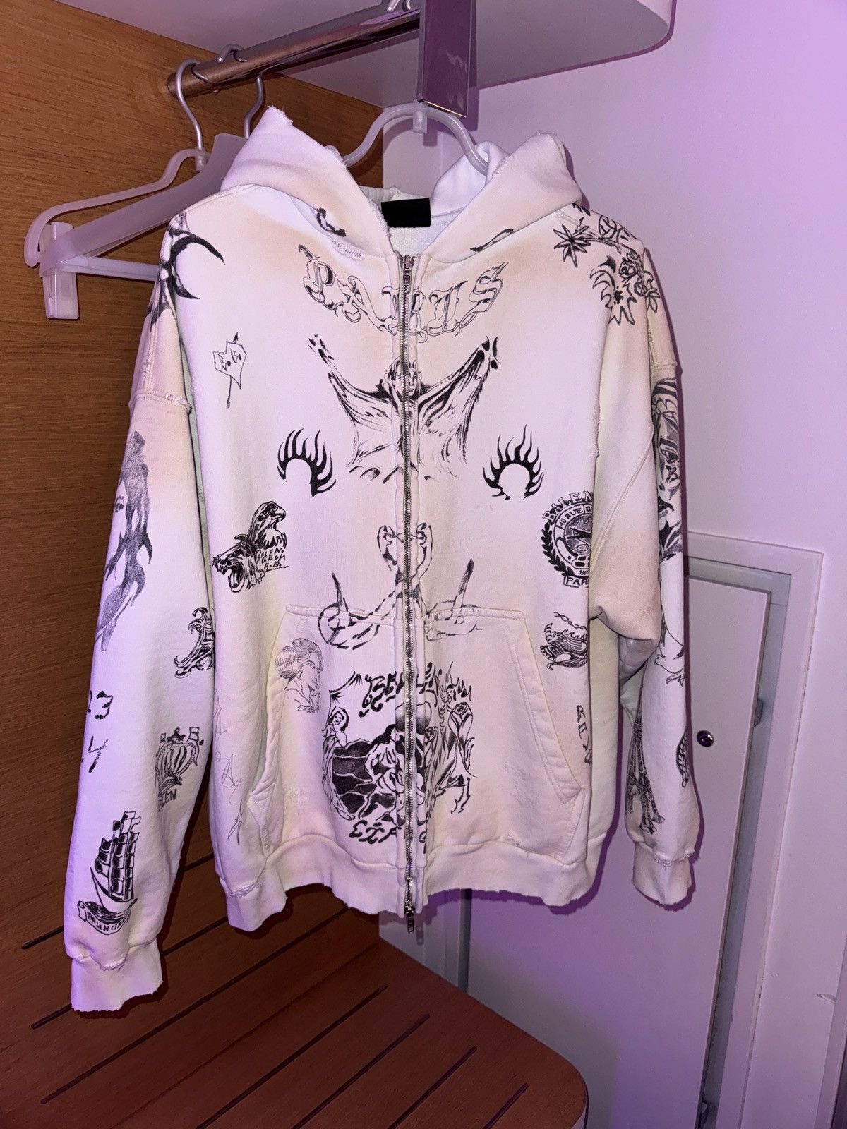 Image of Runway Balenciaga Tat Hoodie in White, Men's (Size XS)