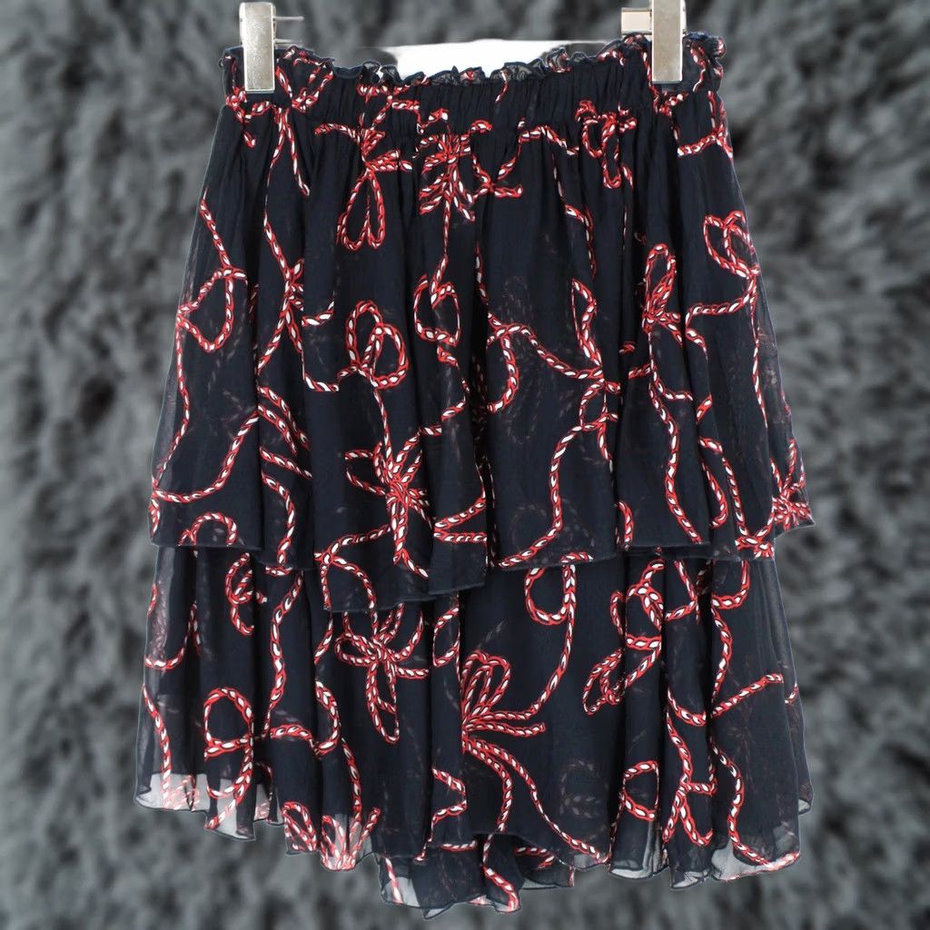 Pinko PINKO Skirt Women's UK 14 Patterned Ruffle Lined Elastic Waist Black Size 36" / US 14 / IT 50 - 1 Thumbnail