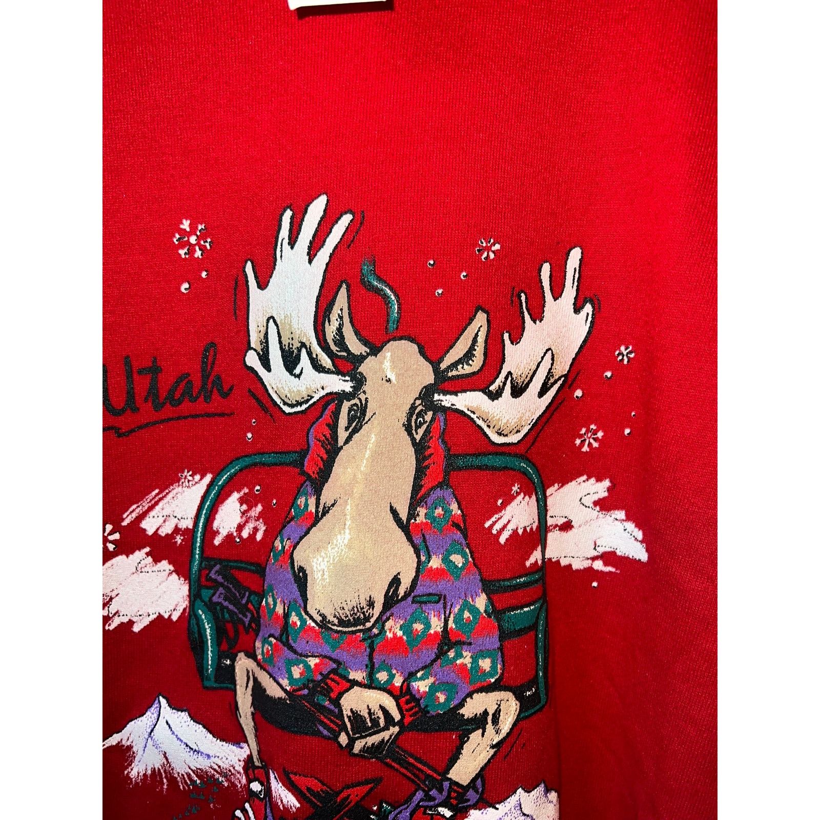 Jerzees Vintage Utah Sweatshirt Moose Skiing Red Ski Crewneck 90s M Size US M / EU 48-50 / 2 - 3 Thumbnail