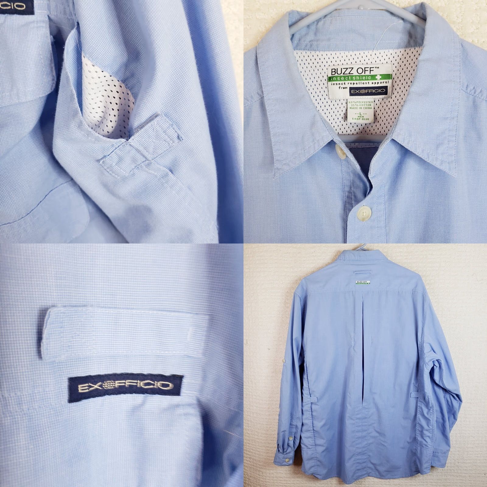 ExOfficio ExOfficio Shirt Men L Blue Insect Shield Buzz Off Long Sleeve Pockets Shirt Size US L / EU 52-54 / 3 - 8 Thumbnail