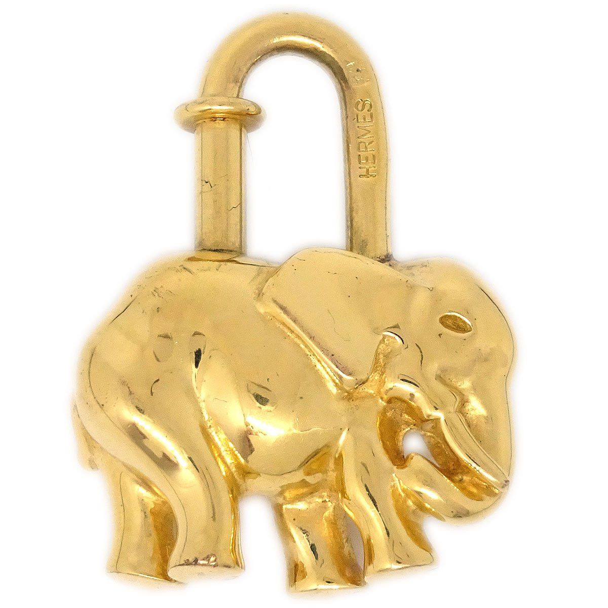 image of Hermes 1988 Limited Elephant Cadena Lock Bag Charm Gold Small Good 82625 in Black, Women's