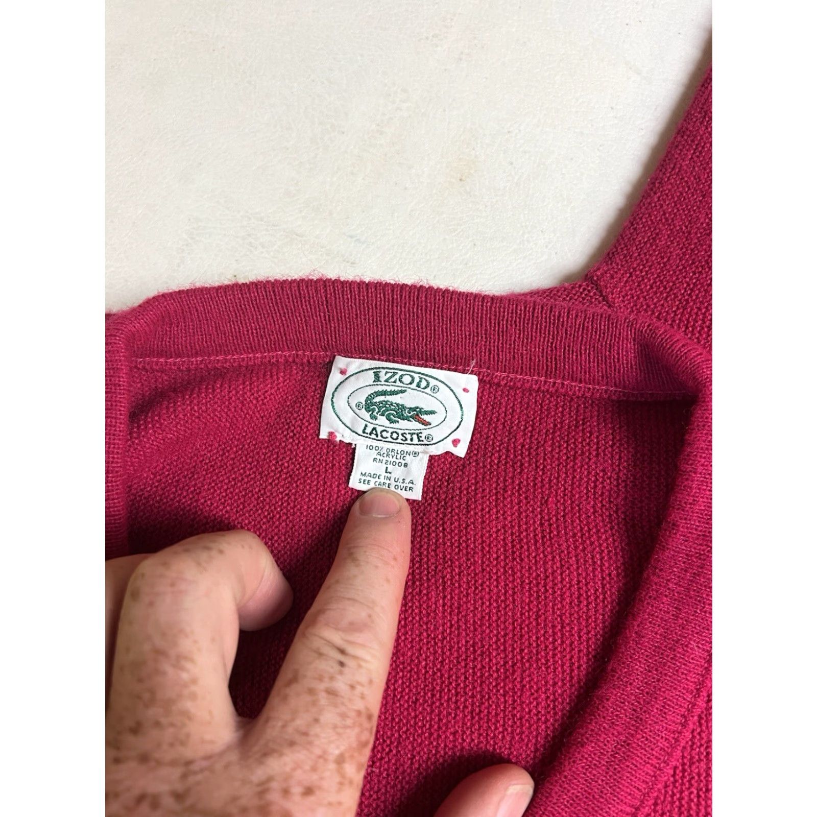 Lacoste VINTAGE Lacoste Men L Sweater V-Neck Fuchsia Pink Acrylic Alligator Pullover Long Sleeve Classic Size US L / EU 52-54 / 3 - 4 Thumbnail