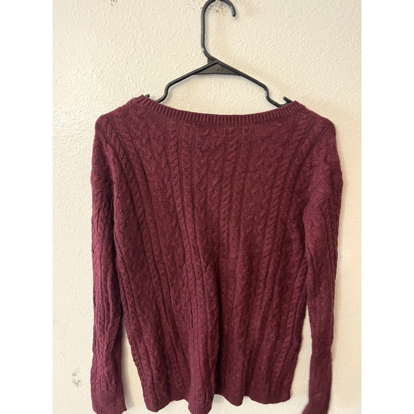 American Eagle Outfitters American Eagle Outfitters Sweater Women M Maroon Cable-Knit Round Neck Pullover Cotton Wool Acrylic Nylon Size M / US 6-8 / IT 42-44 - 3 Thumbnail
