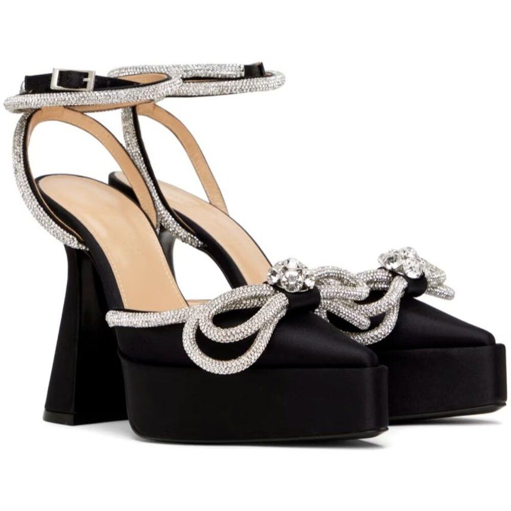 image of Mach&mach Mach & Mach Double Bow Crystal Embellished Pumps 39 9 Black Shoes, Women's
