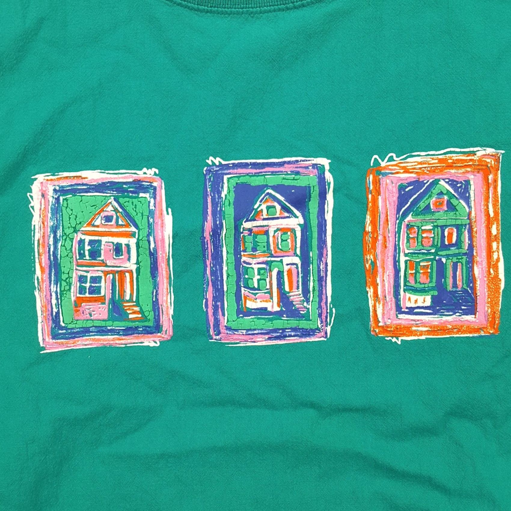 Altea VTG 90s Art Houses Painting Size S USA Made Teal Short Sleeve Retro T Shirt Mens Size US S / EU 44-46 / 1 - 4 Thumbnail
