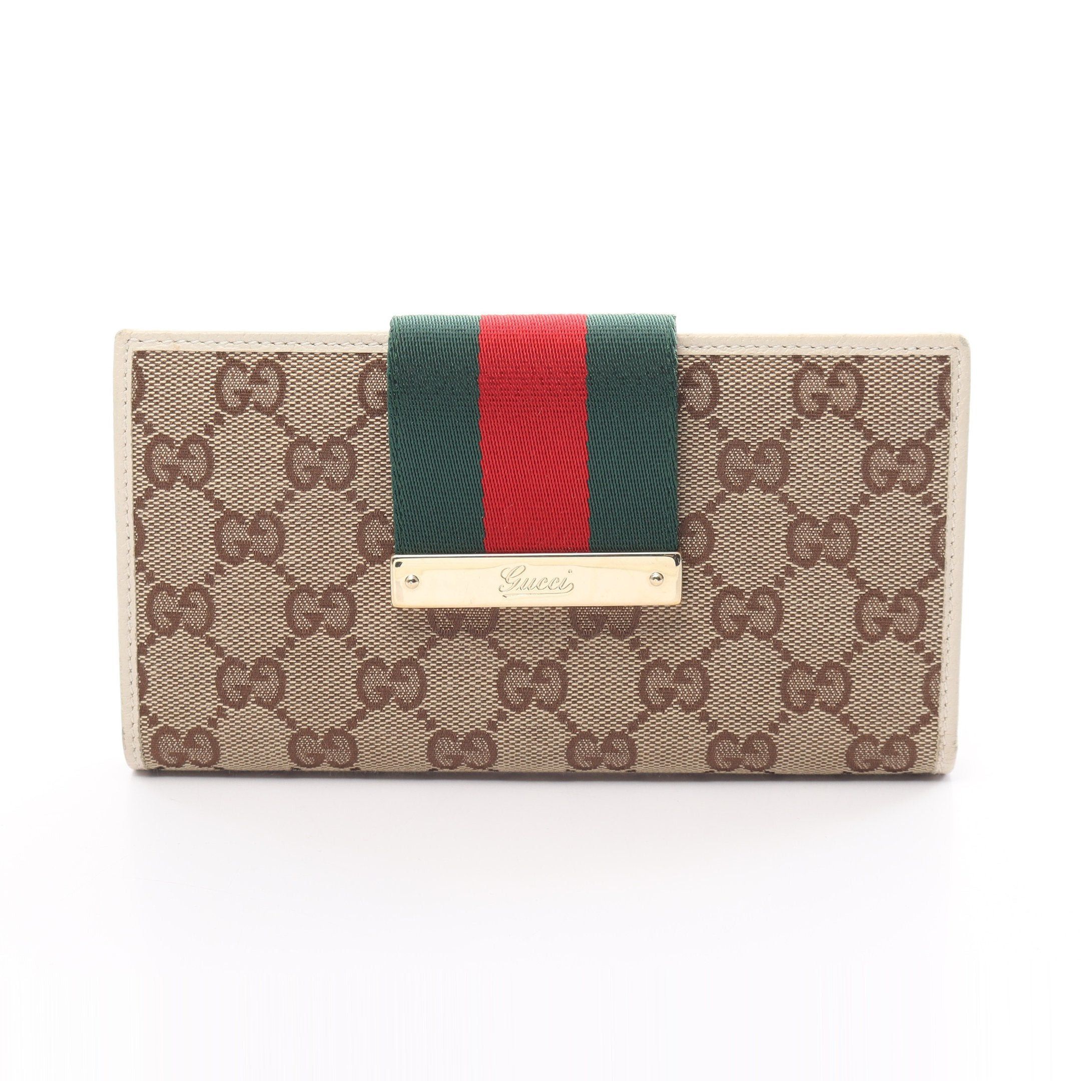 image of Gucci Gg Canvas Sherry Line Bi-Fold Long Wallet Canvas Leather Beige Off White, Women's