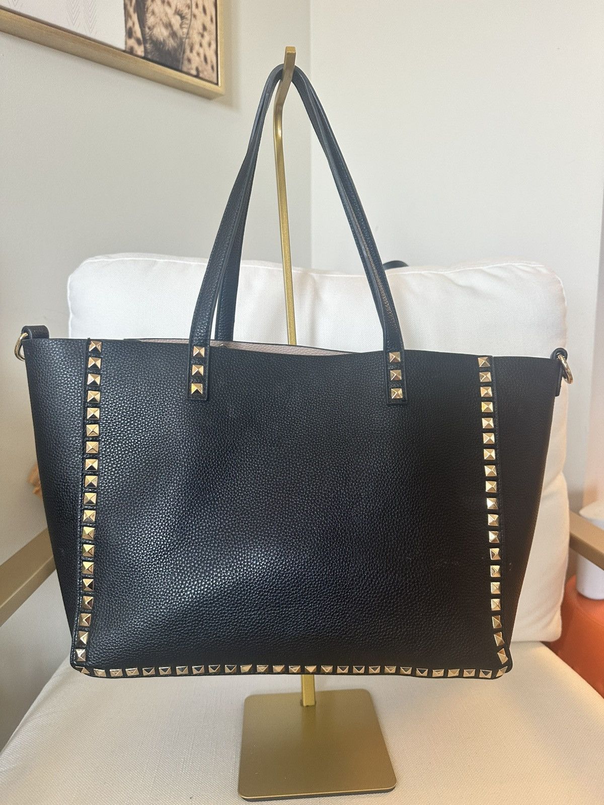 Black RockStud Tote Bag with d rings for crossbody strap
