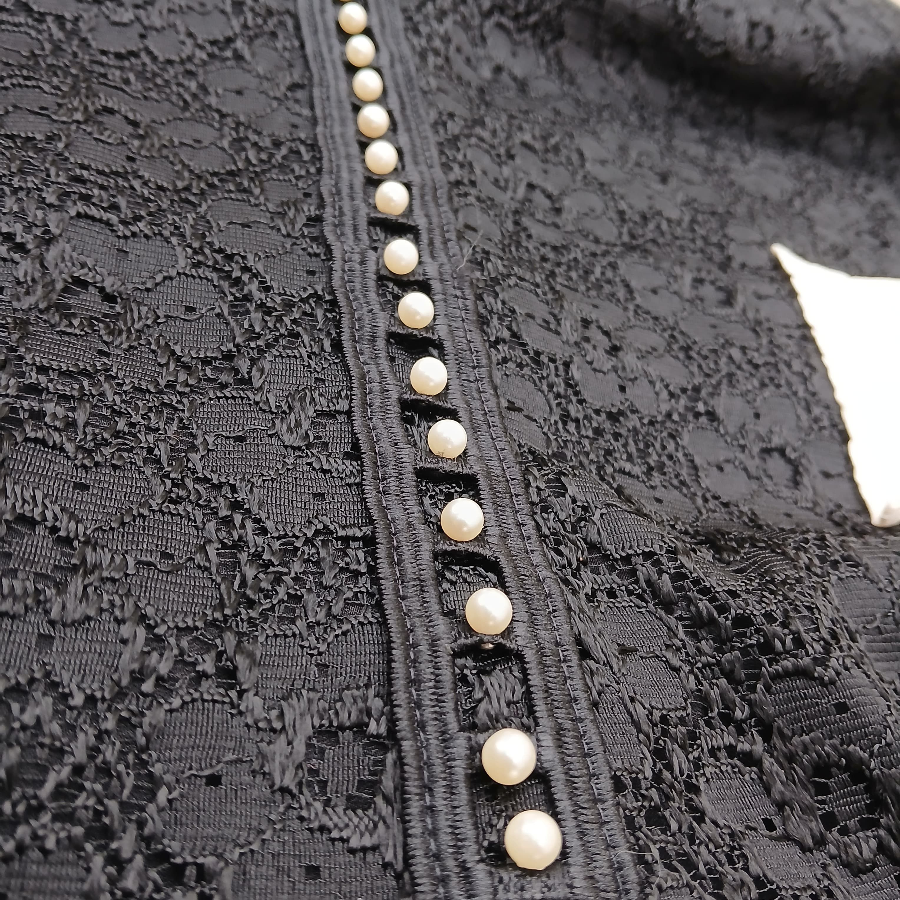 Sandro Sandro - Black Floral Lace Dress w/ White Neck Tie Size S / US 4 / IT 40 - 7 Thumbnail