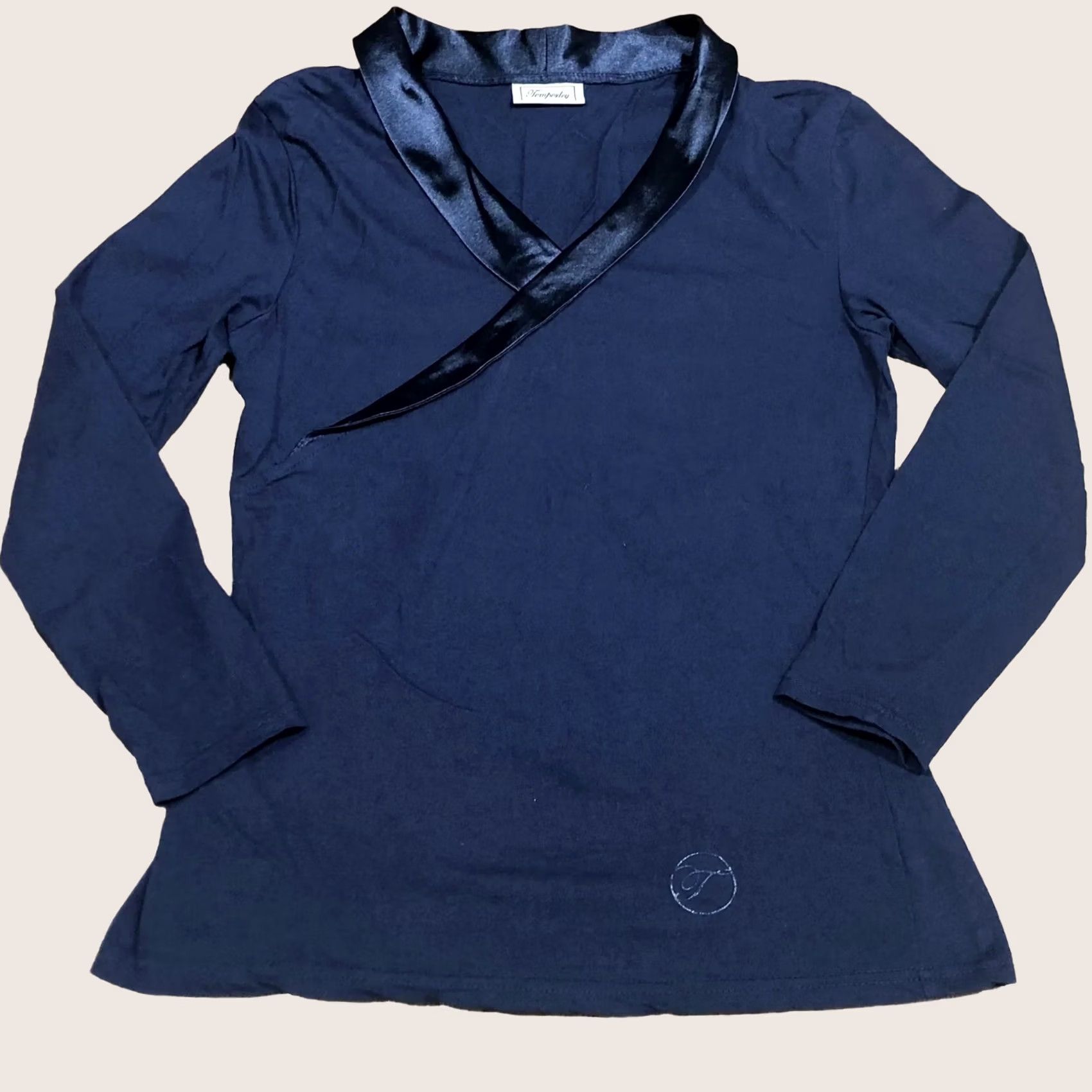 Vintage VINTAGE Temperley London Top Navy Satin Trim Women’s Small Satin Trim Top Blue - 1st London 100% Cotton Long Sleeve Pullover Casual Womens Size S / US 4 / IT 40 - 1 Thumbnail
