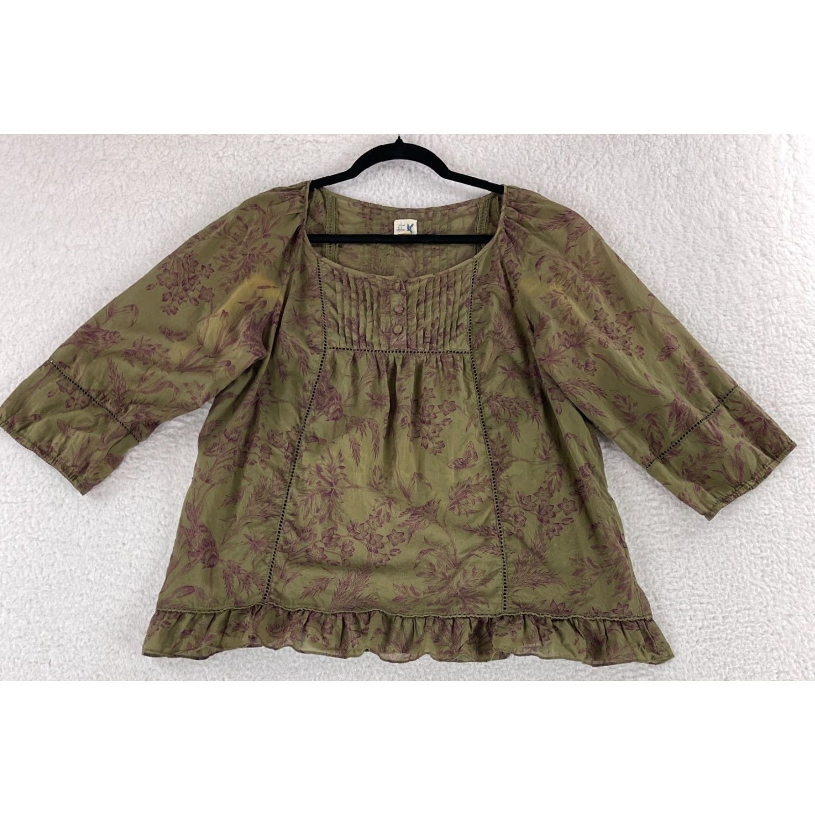 Vintage Edme & Esyllte Shirt Womens Size 6 Green Floral Peasant 3/4 Sleeve Pullover Size M / US 6-8 / IT 42-44 - 2 Thumbnail