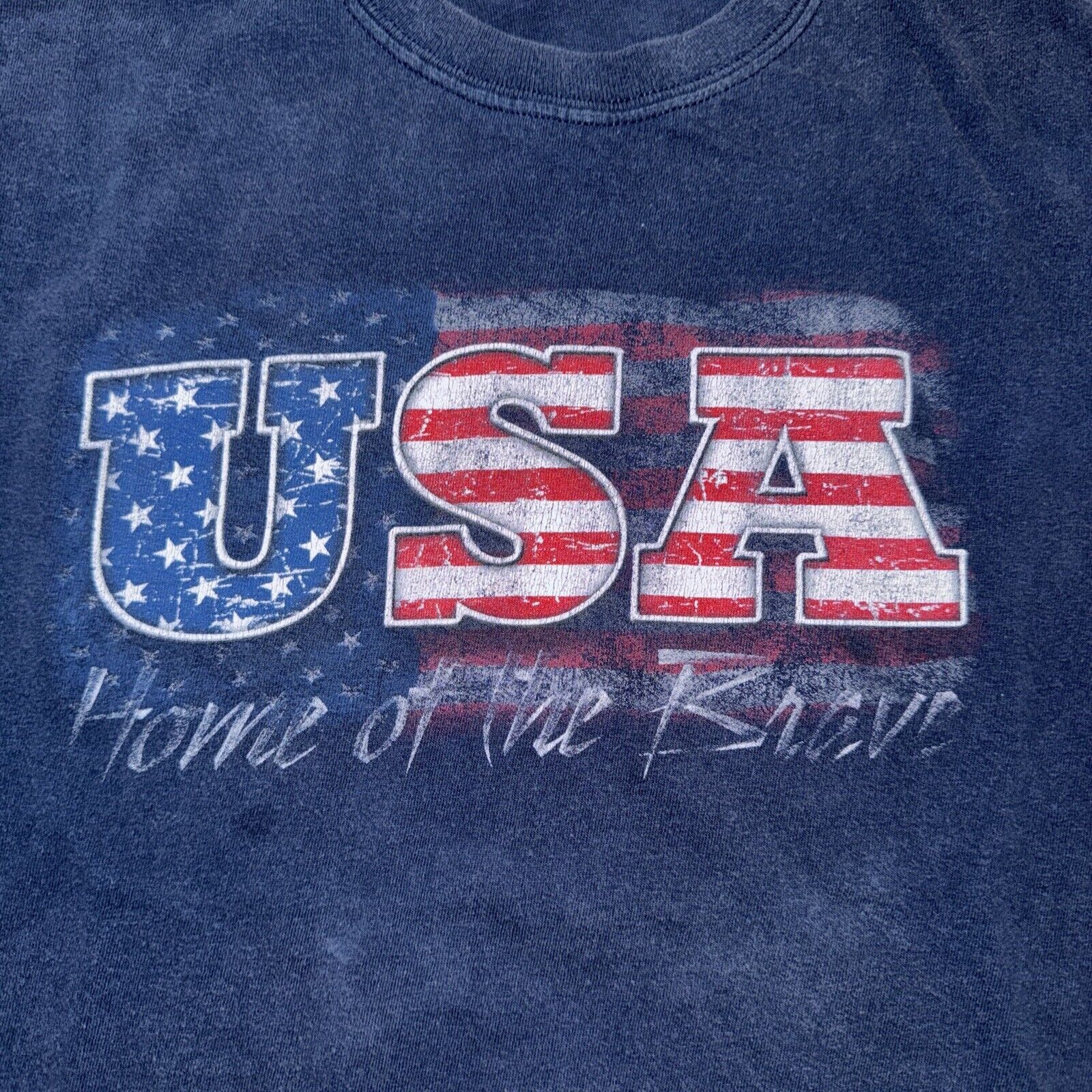 Band Tees × Vintage Vintage Y2K USA Home Of The Brave T-Shirt M Navy Blue 20x25 Size US M / EU 48-50 / 2 - 2 Thumbnail