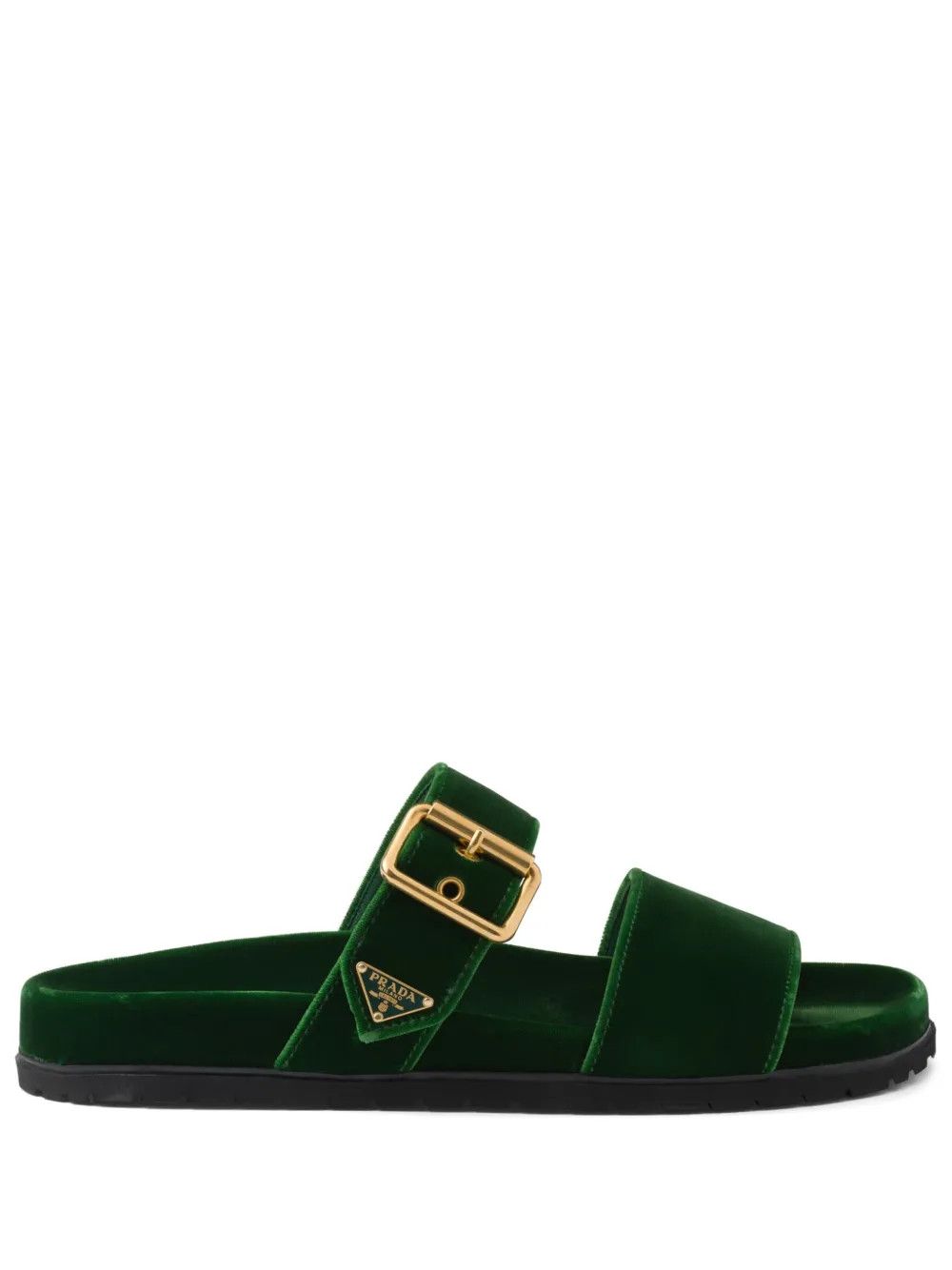 Prada triangle-logo velvet slides in dark green Size US 5 / IT 35 - 1 Thumbnail
