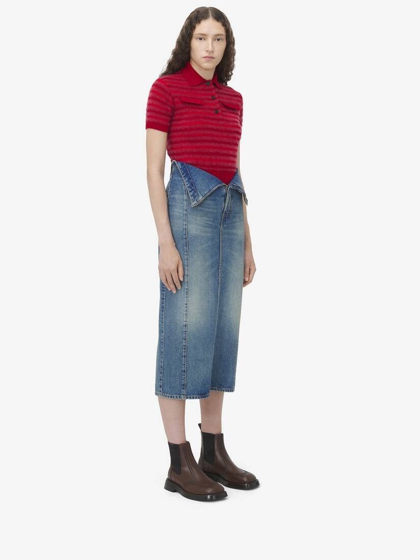 Alexander McQueen o1srvl11e0226 Fold Over Waist Denim Skirt In Blue Size 28" / US 6 / IT 42 - 3 Thumbnail