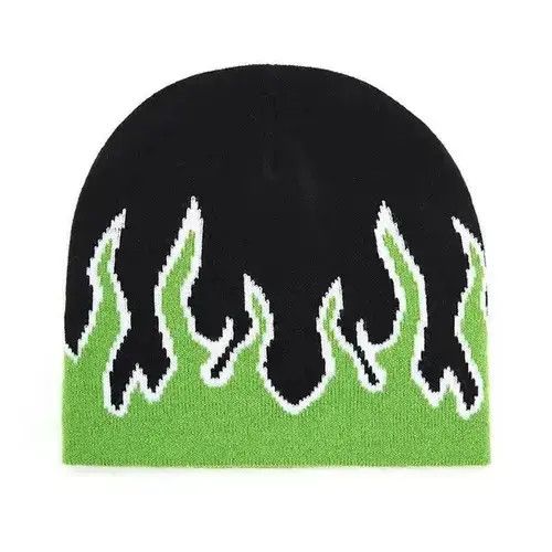 VIBE Knitting Green Flame Beanie Hat Size ONE SIZE - 1 Thumbnail