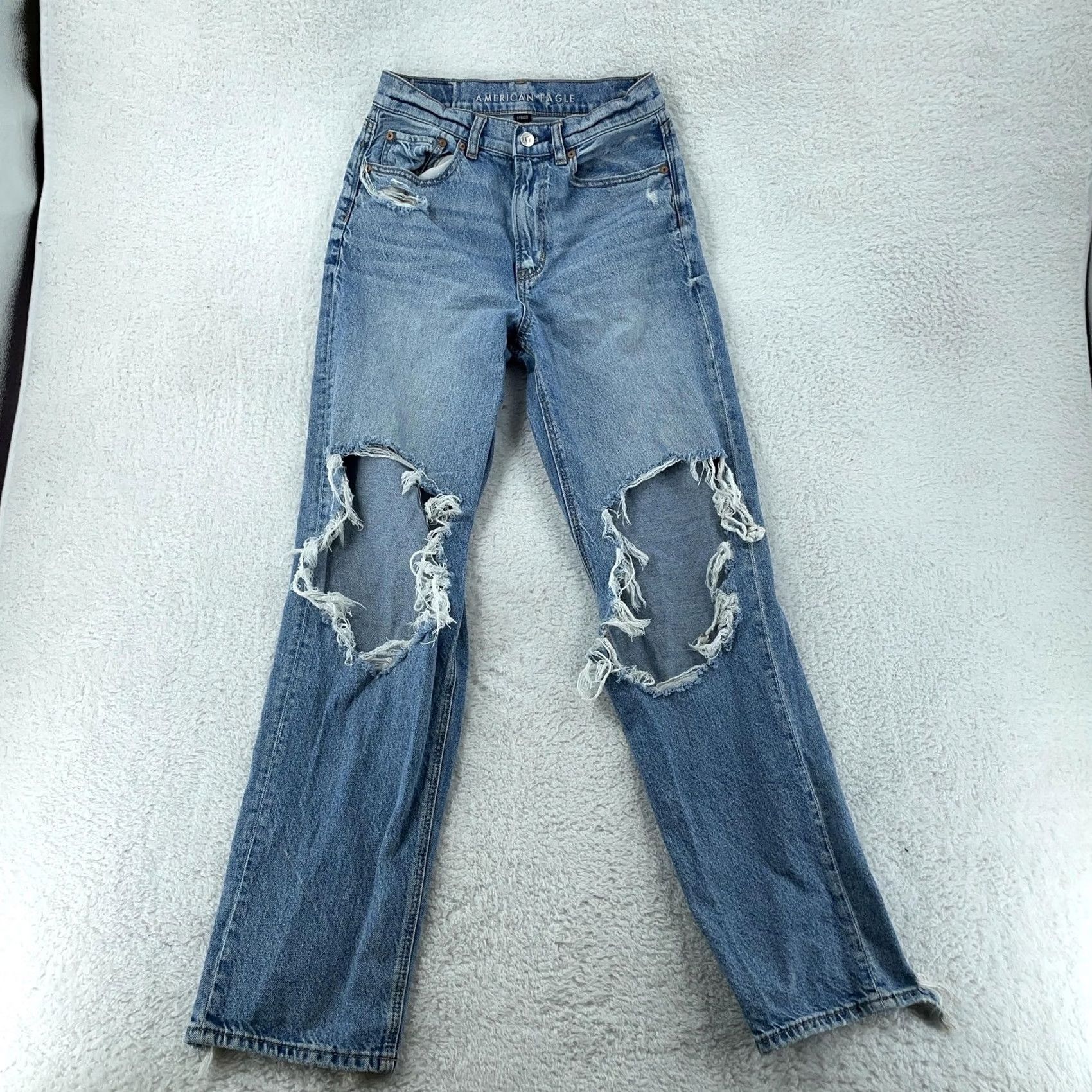 American Eagle Outfitters American Eagle Outfitters Jeans Womens 2 High Rise Baggy Straight Distressed Pockets Denim Blue 30in Inseam Cotton Spandex Zip Womens Size 26" / US 2 / IT 38 - 2 Thumbnail