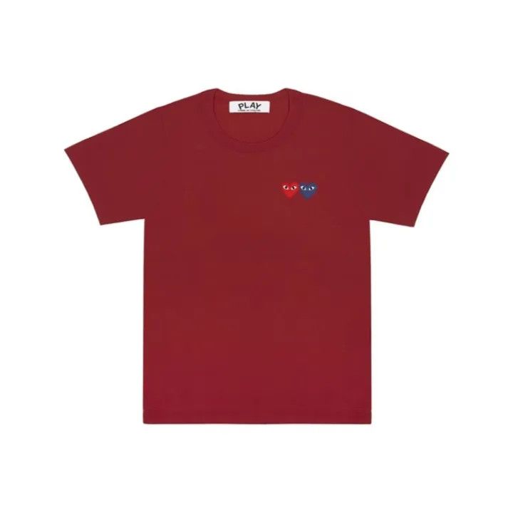 Comme des Garcons Comme des Garcons Double Heart T-Shirt Burgundy 0079 Size L / US 10 / IT 46 - 1 Thumbnail