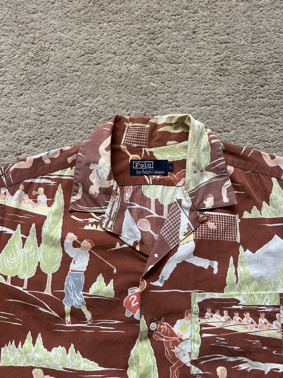 Polo Ralph Lauren 1980s Polo Ralph Laurent Overprint All Sports Hawaiian Shirt Size US L / EU 52-54 / 3 - 4 Thumbnail
