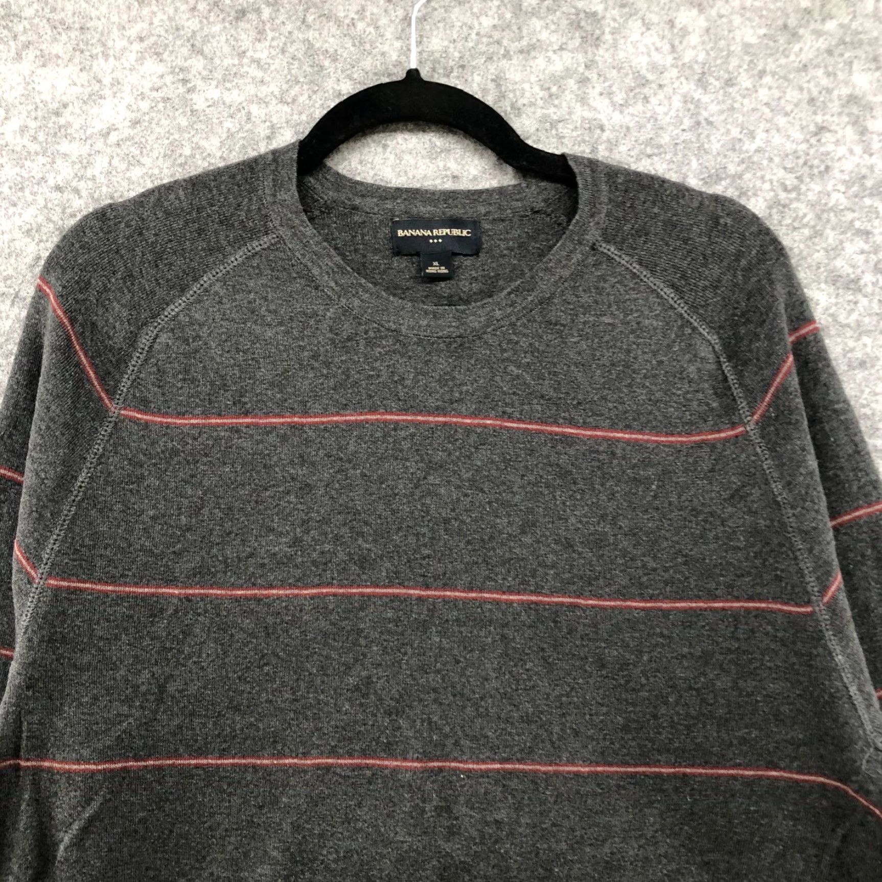 Banana Republic VINTAGE Banana Republic Mens Sweater XL Crewneck Pullover Cotton Knit Striped Dark Gray Red Casual Size US XL / EU 56 / 4 - 3 Thumbnail