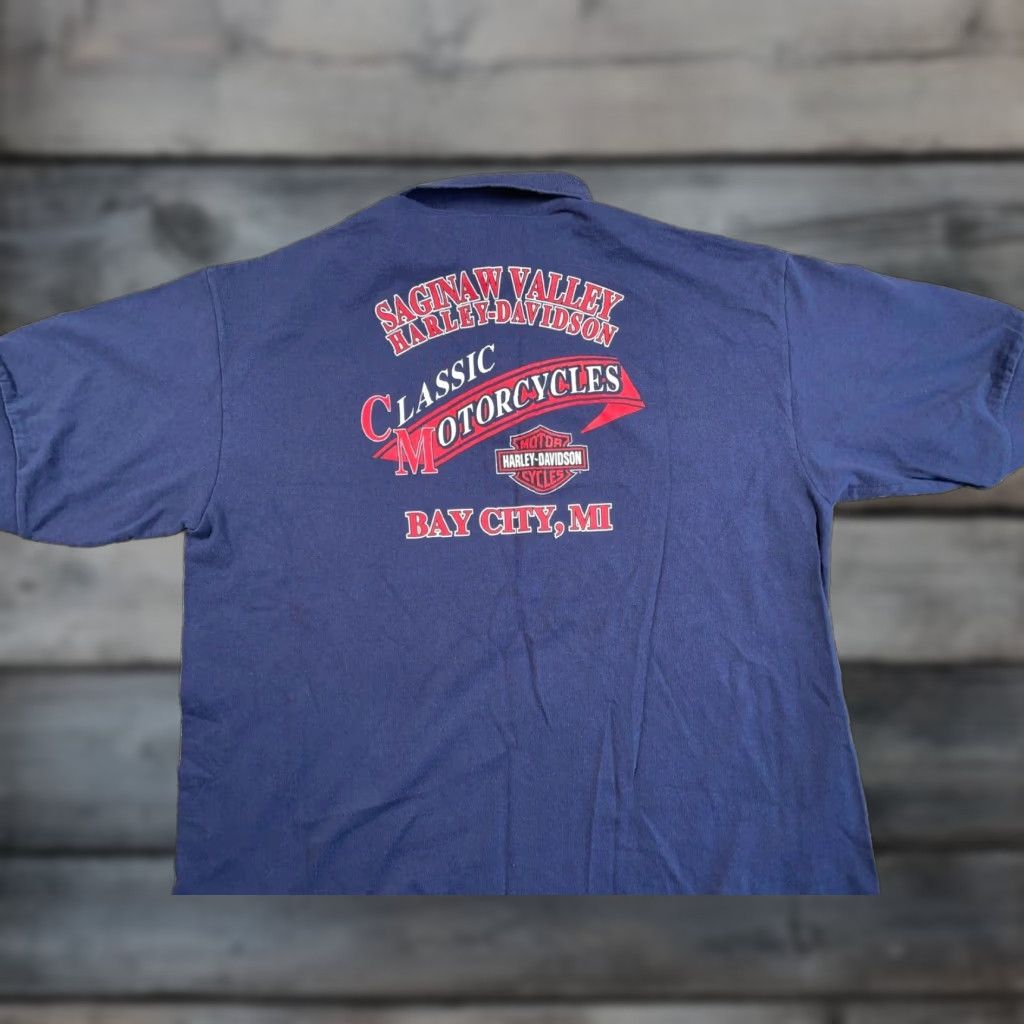 Harley Davidson VINTAGE Harley-Davidson Pocket Polo Shirt Adult XL Dark Blue Biker 2001 Mens Size US XL / EU 56 / 4 - 1 Thumbnail