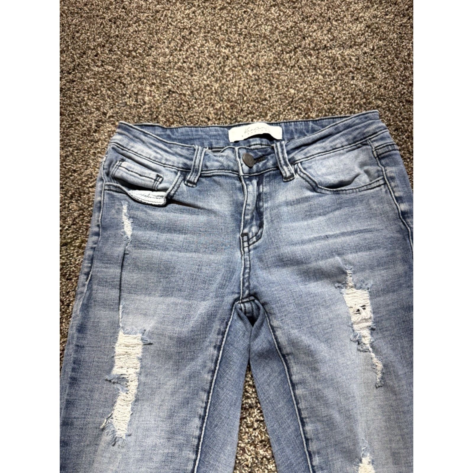 Vintage Kancan Signature Skinny Straight Jeans Size 25 Blue Denim Stretch Cotton Blend Mid Rise 5-Pocket Regular Inseam 30 Womens Jeans Size 42" / US 20 - 2 Thumbnail