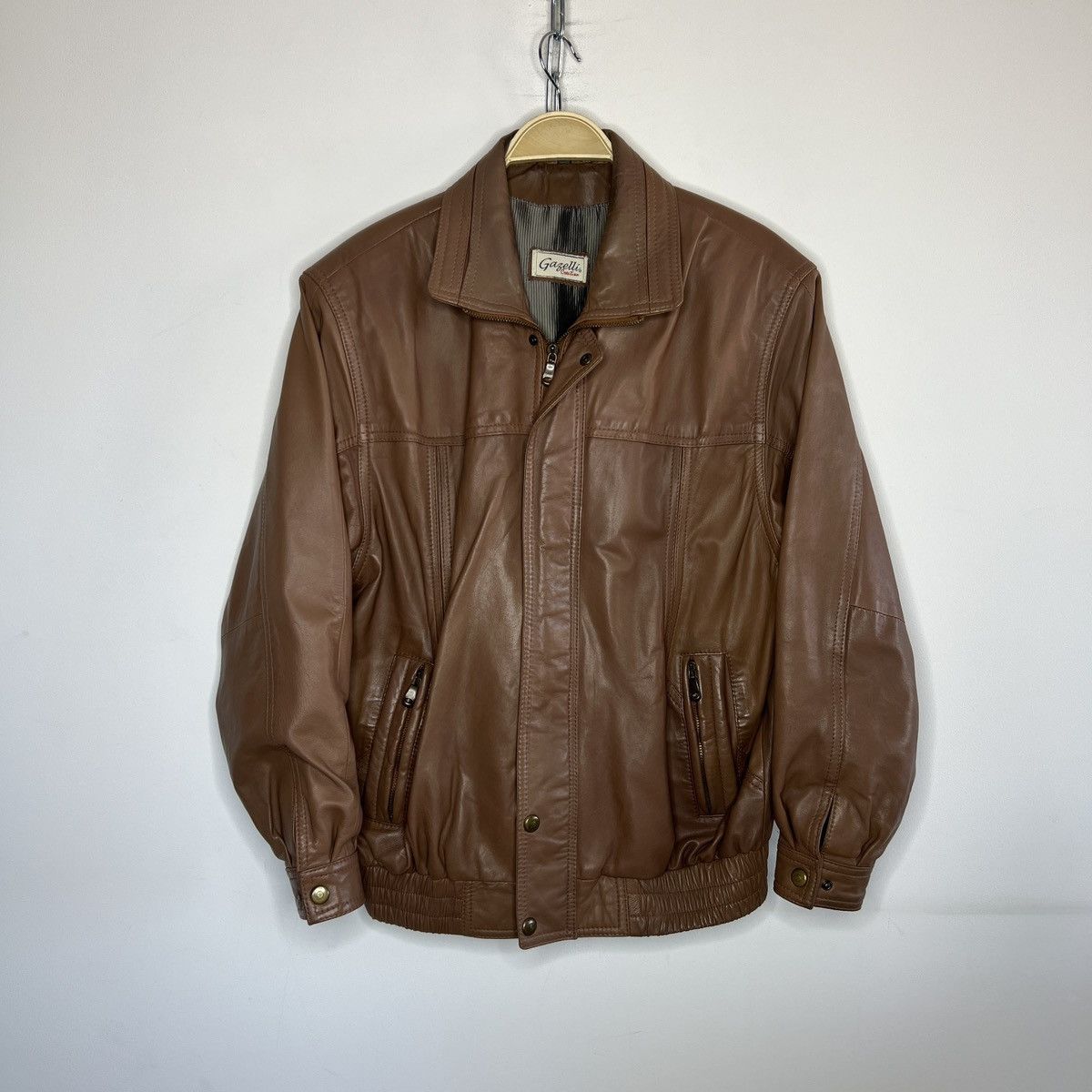 Vintage Brown Leather Motor Biker Jacket Trucker Genuine