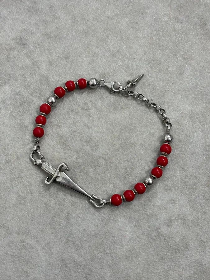 Vintage 2000s Cesare Paciotti Dagger Red Pearls Silver Bracelet Size ONE SIZE - 1 Thumbnail
