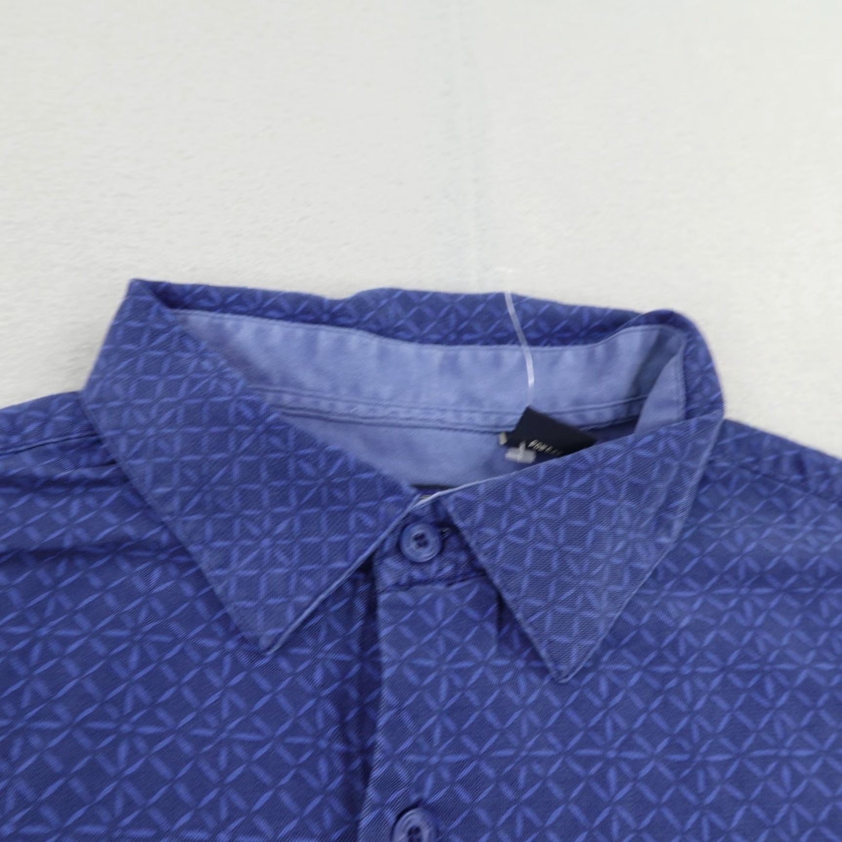 Nat Nast Nat Nast Mens XL Blue Silk Cotton Short Sleeve Button-Up Shirt Casual Resort Lounge Geometric Pattern Size US XL / EU 56 / 4 - 2 Thumbnail
