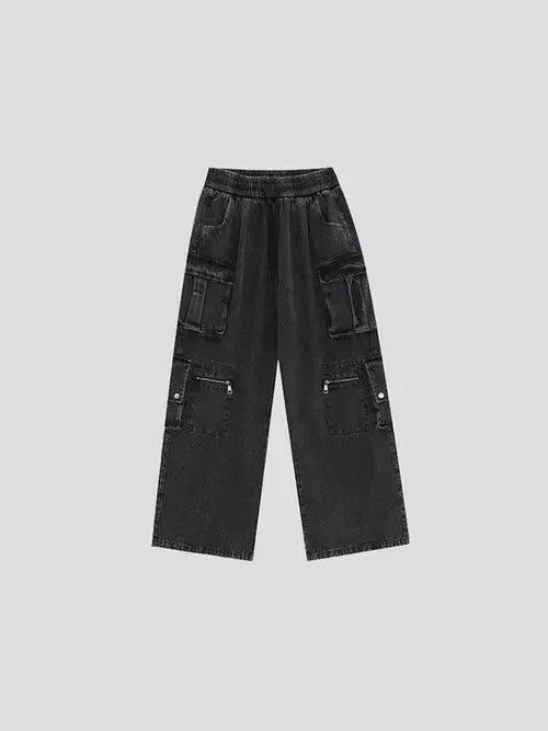 Jean Black multi-pocket cargo wide-leg jeans Size US 32 / EU 48 - 3 Thumbnail