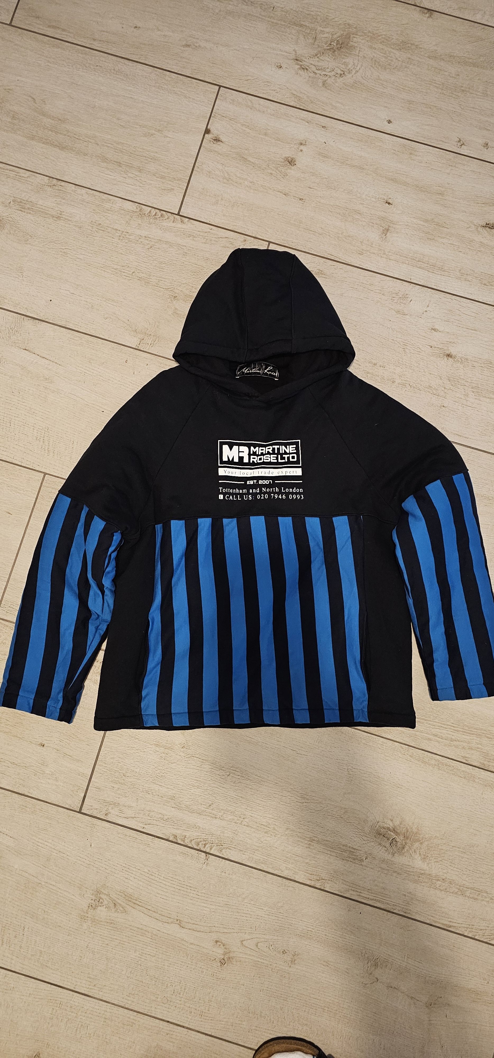 image of Martine Rose Split Wadded Hoodie in Black Blue, Men's (Size Small)