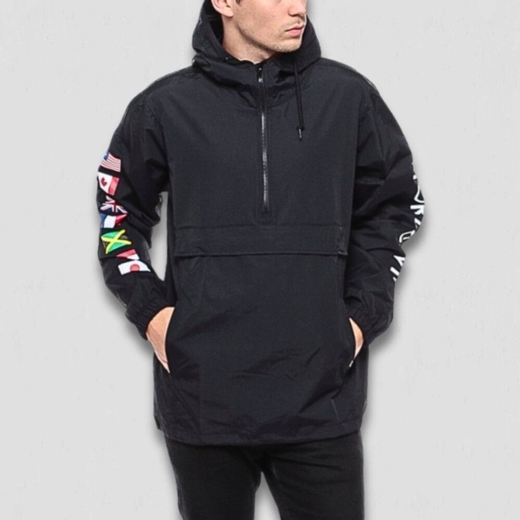Huf HUF Jacket Flags Half-Zip Hooded Windbreaker Black Large Size US L / EU 52-54 / 3 - 1 Thumbnail