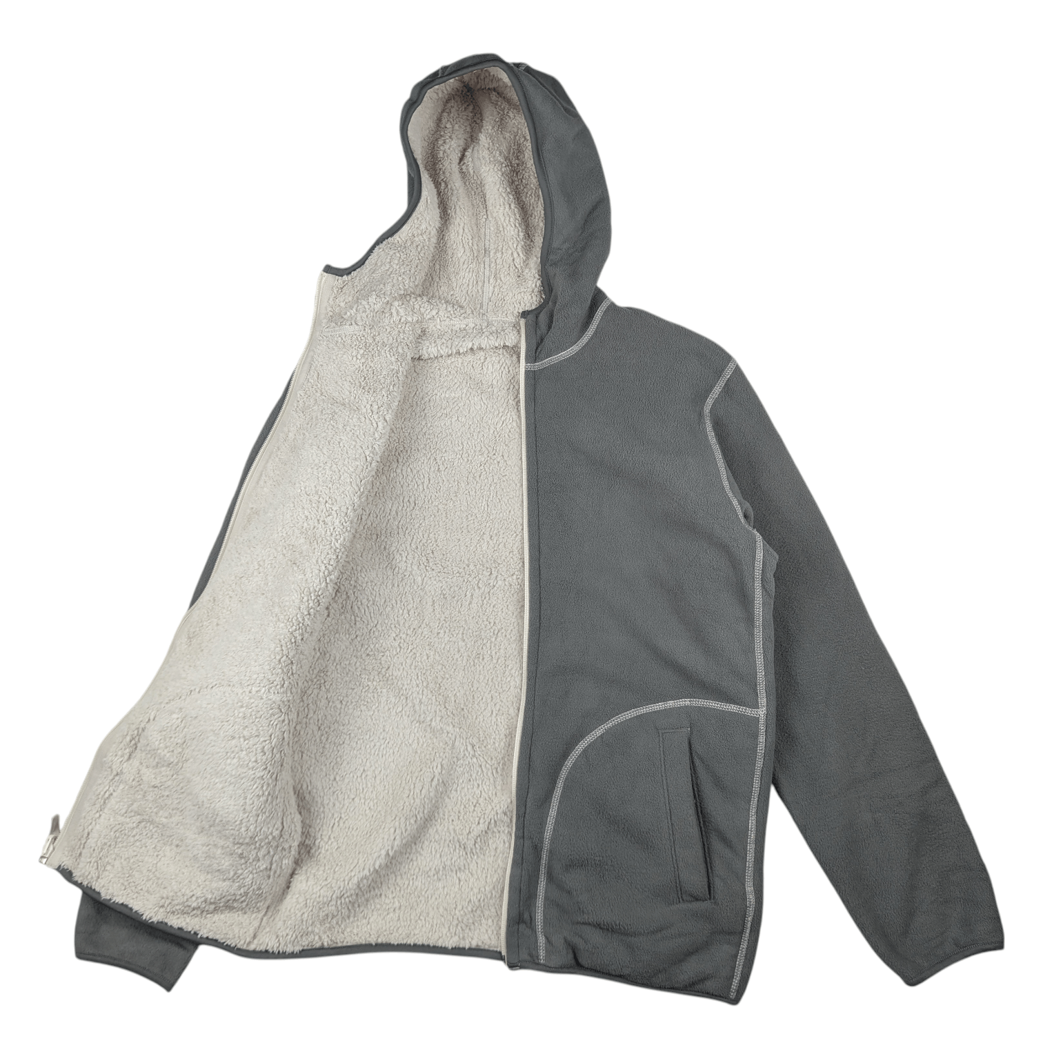 Japanese Brand Y2k UNIQLO Zipper Up Reversible Grey Beige Fleece Hoodie Size US M / EU 48-50 / 2 - 4 Thumbnail