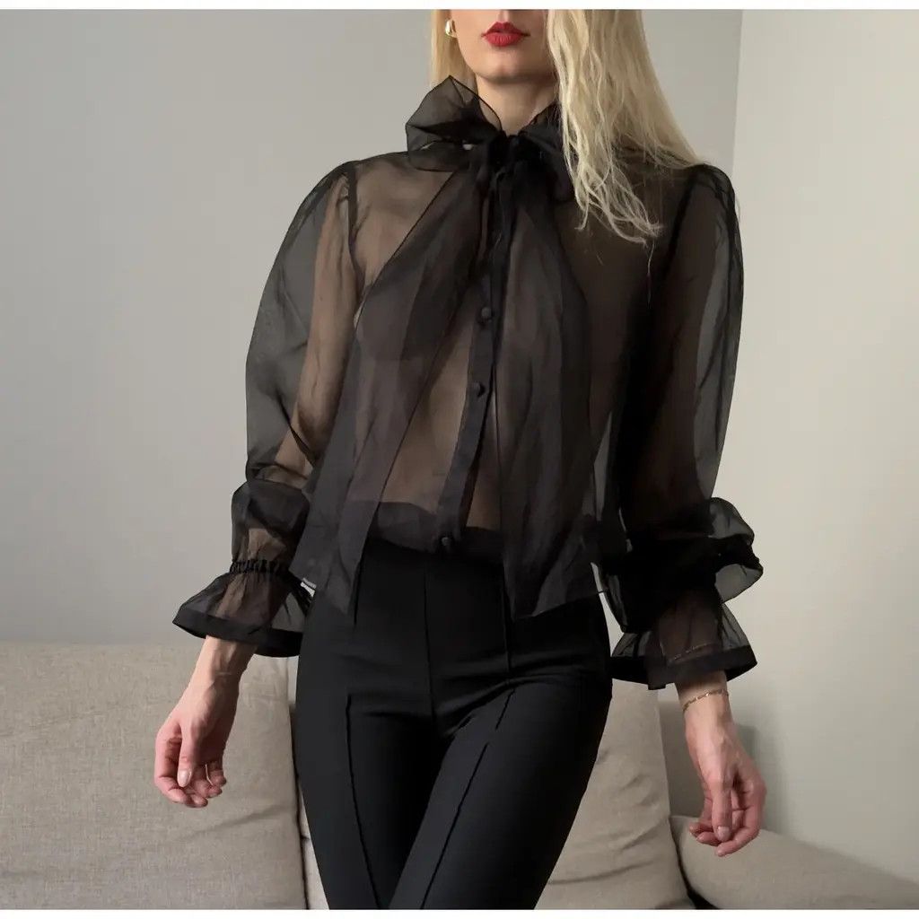 Dolce & Gabbana Dolce & Gabbana Sheer Black Silk Blouse Tops Size IT 46 Size L / US 10 / IT 46 - 1 Thumbnail
