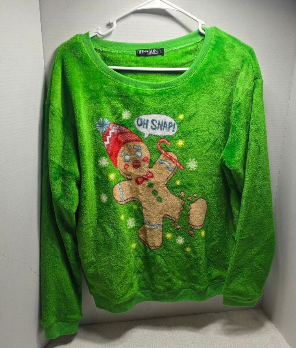 The Unbranded Brand Women's Fifth Sun Green Gingerbread Man Christmas Sweater L Size L / US 10 / IT 46 - 1 Thumbnail