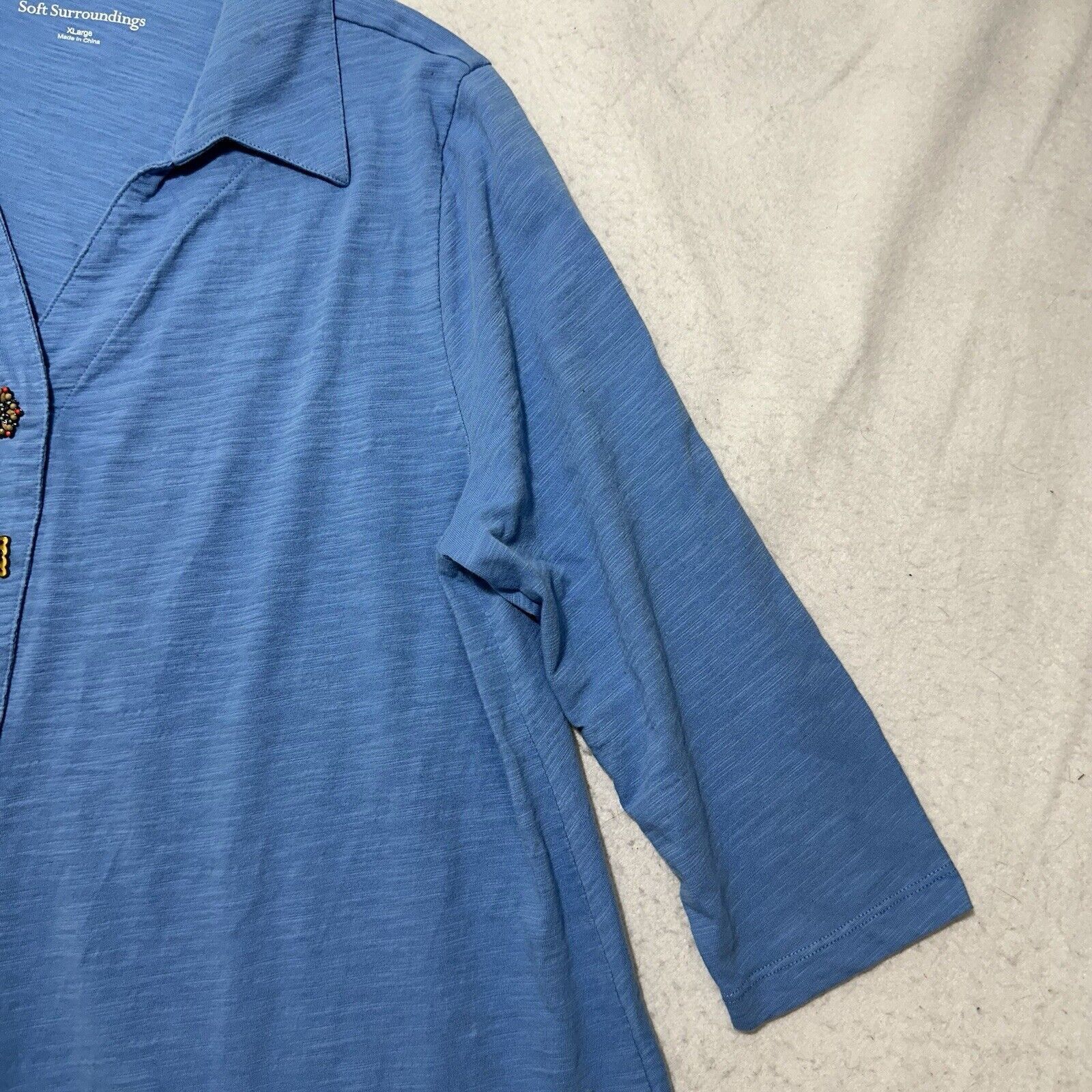 Other Soft Surroundings XL Blue Danielle Button Front Tunic Blouse Size XL / US 12-14 / IT 48-50 - 6 Thumbnail