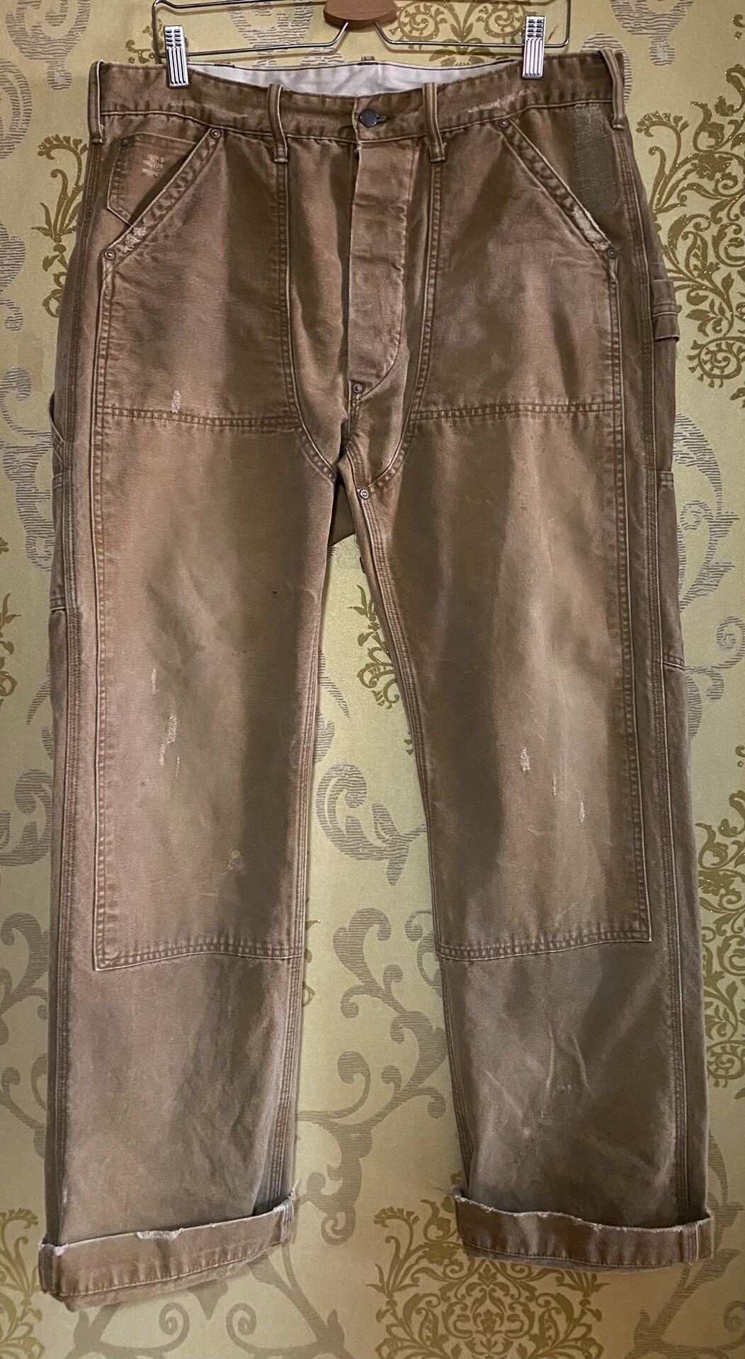 RRL Ralph Lauren khaki canvas work pants with distressed details Size US 34 / EU 50 - 1 Thumbnail