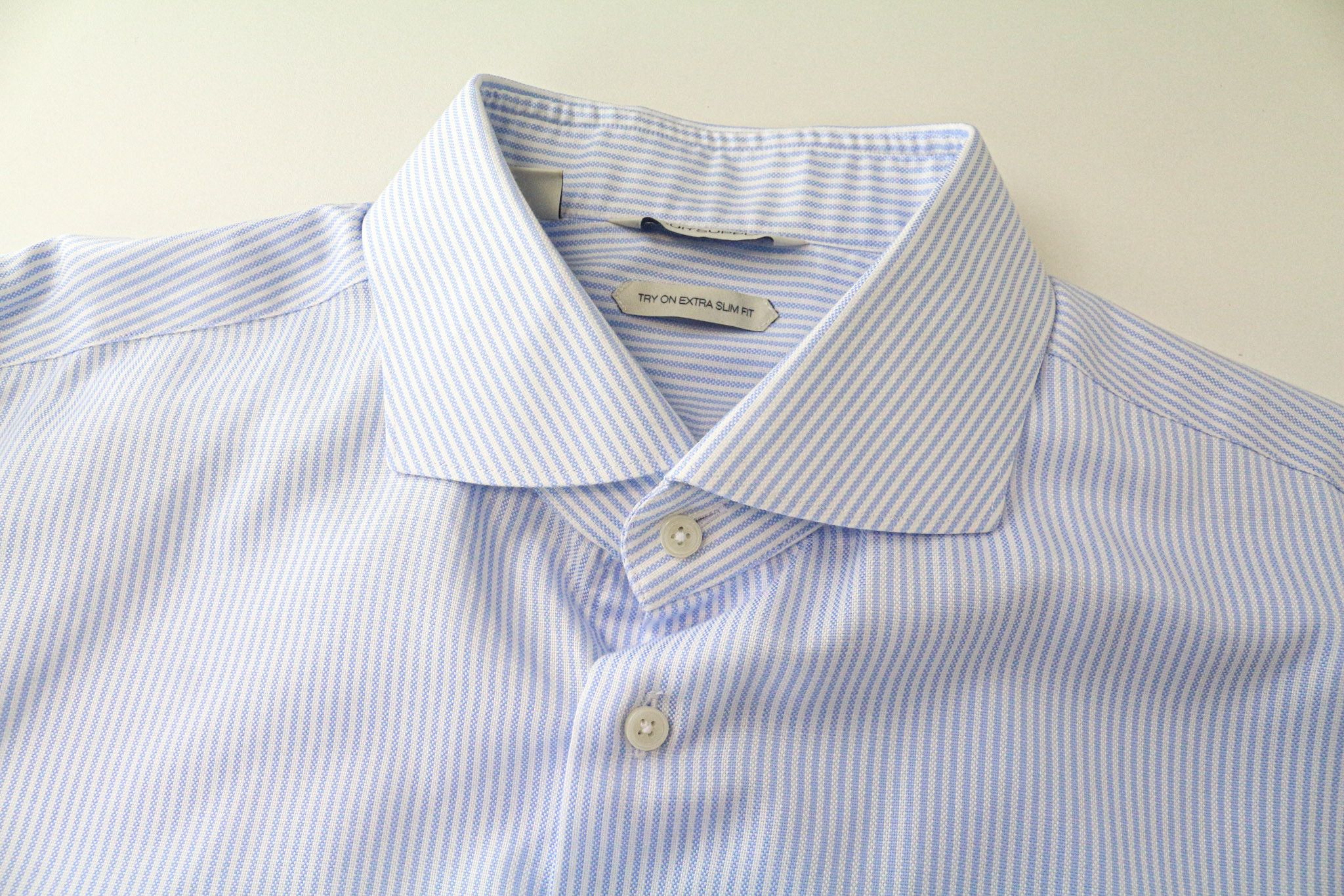 Suitsupply 45L/17 3/4L Extra Slim Blue Cotton Stripe Shirt 79232 Size 44R - 3 Thumbnail