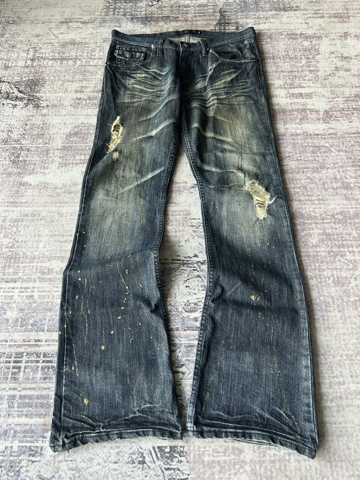 If Six Was Nine Midas Flared Punk Mudwash Jeans Size US 32 / EU 48 - 1 Thumbnail